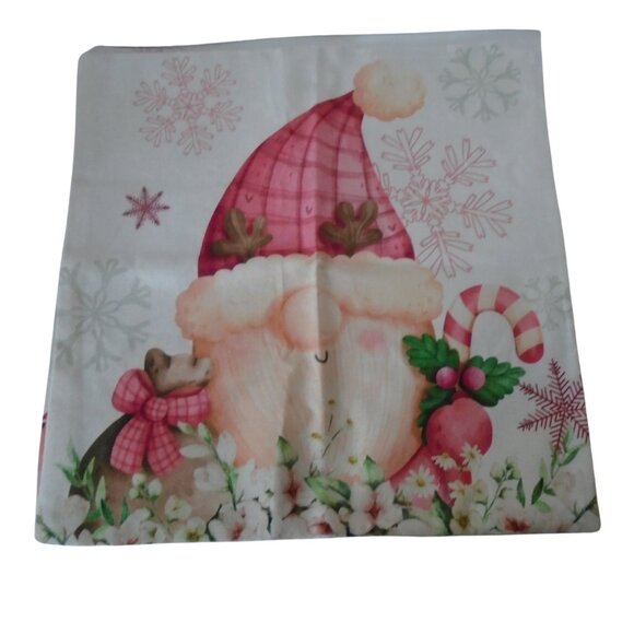 Winter Holiday Pillow cases 18x18 Set of 3 Gnomes and snowman Pink - Picture 3 of 5